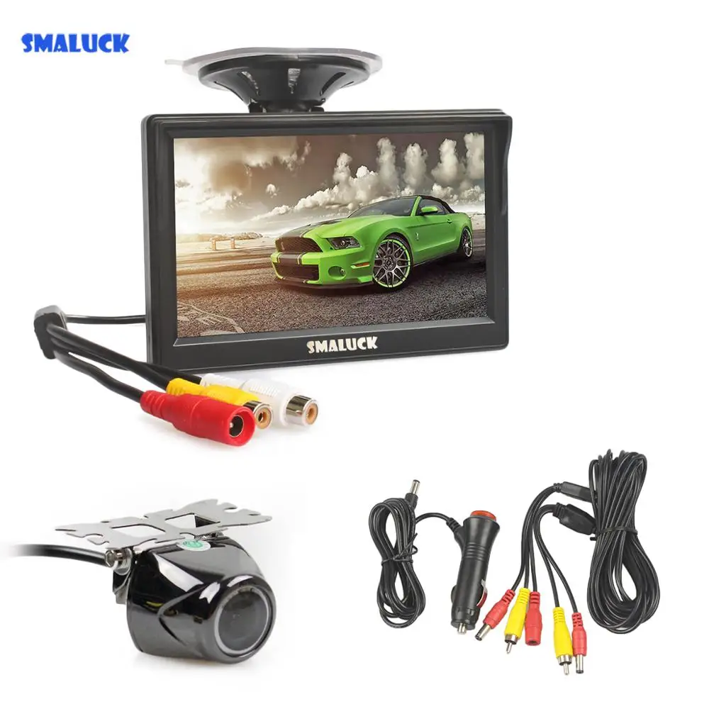 

SMALUCK 5" TFT LCD Display Backup Car Monitor + Waterproof Night Vision Camera Security Metal Car Rear View Camera with Monitor