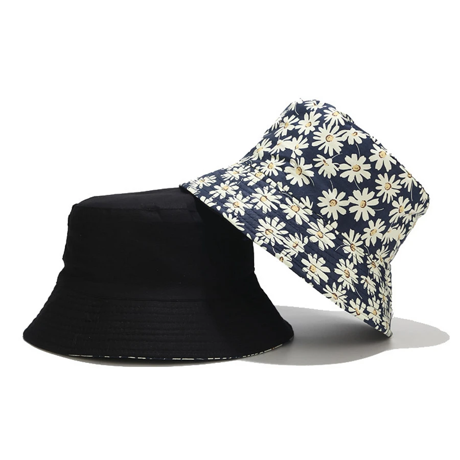 

New Western Style Bucket Women Chrysanthemum Print Double-sided Wearing Fisherman Hat Outdoor Sun-Hats Leisure Basin Cap panama