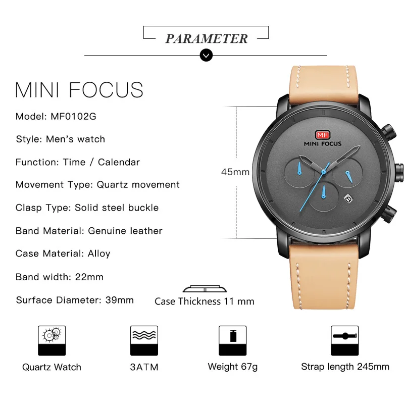 Мини фокус Модные кварцевые мужские часы Топ Бренд роскошные наручные хронограф