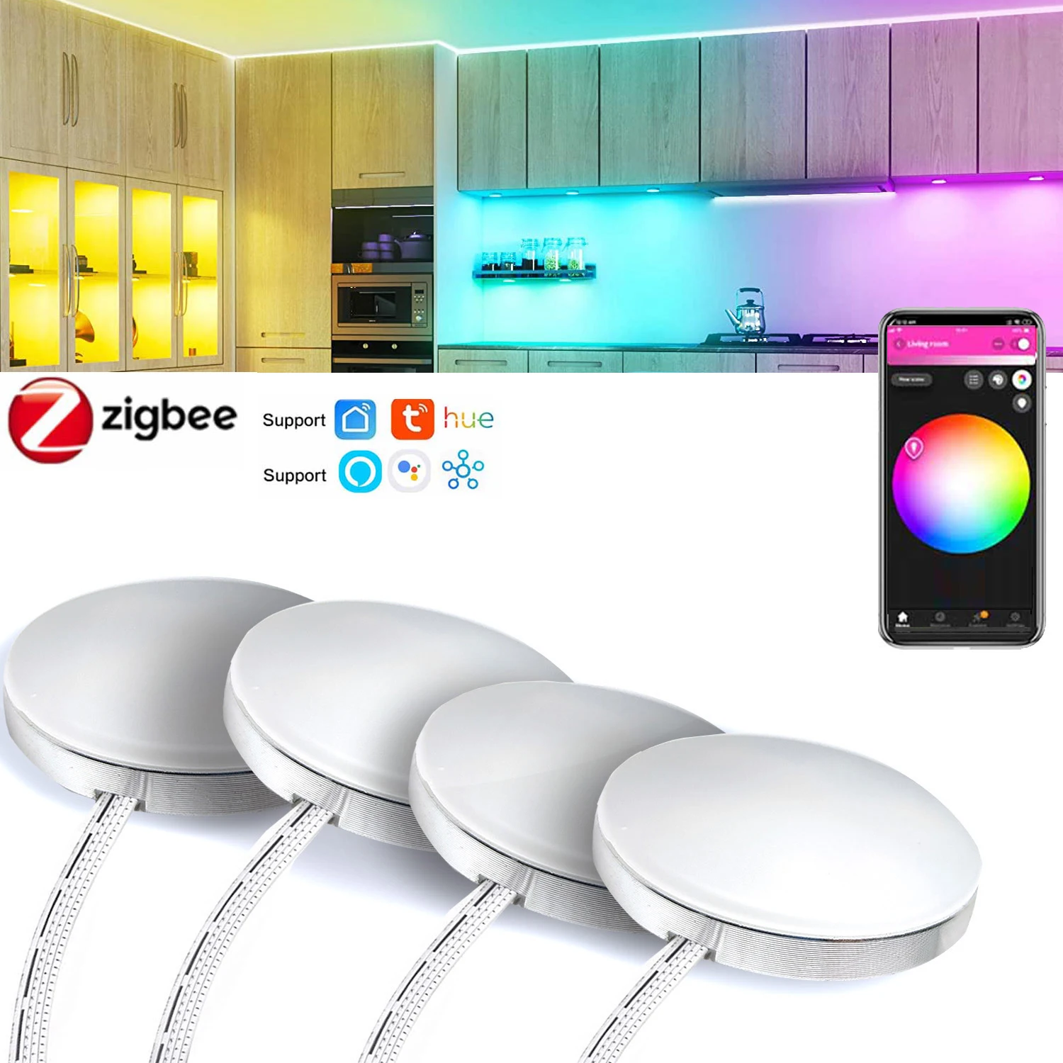 zigbee 3 0 rgb led under cabinet lighting dimming kitchen counter furniture lighting kit for zigbee 3 0 smartthings hue alexa free global shipping