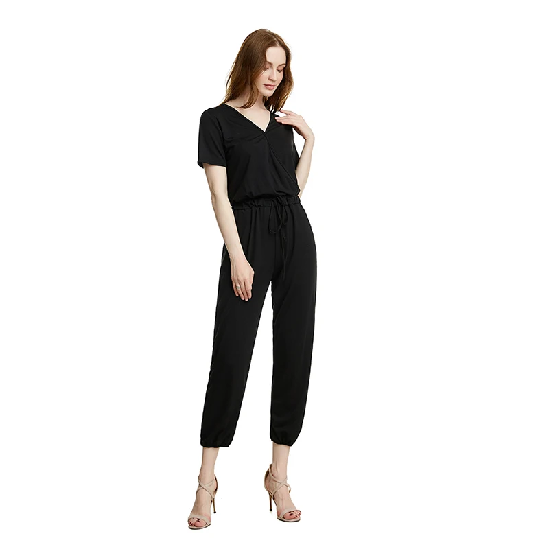 

Summer Women Rompers Office Work V-neck Jumpsuit Elegant Black White Bodysuit Casual Bodysuit Rompers Womens Jumpsuit