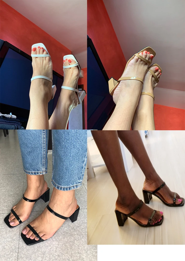 Slip On Square Heel Women Slipper Summer Outdoor Trendy Comfortable Women Sandals Thin Strap Women Slipper Elegant Women Shoe