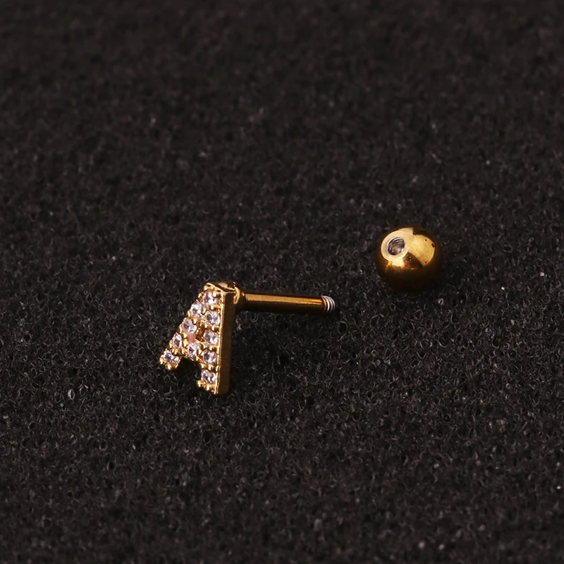 Sellsets 1 шт. 16 г в виде стальной штанги Изящные 26 букв CZ ухо траг Daith Cartilage Rook пирсинг Сережка-гвоздик Ювелирная