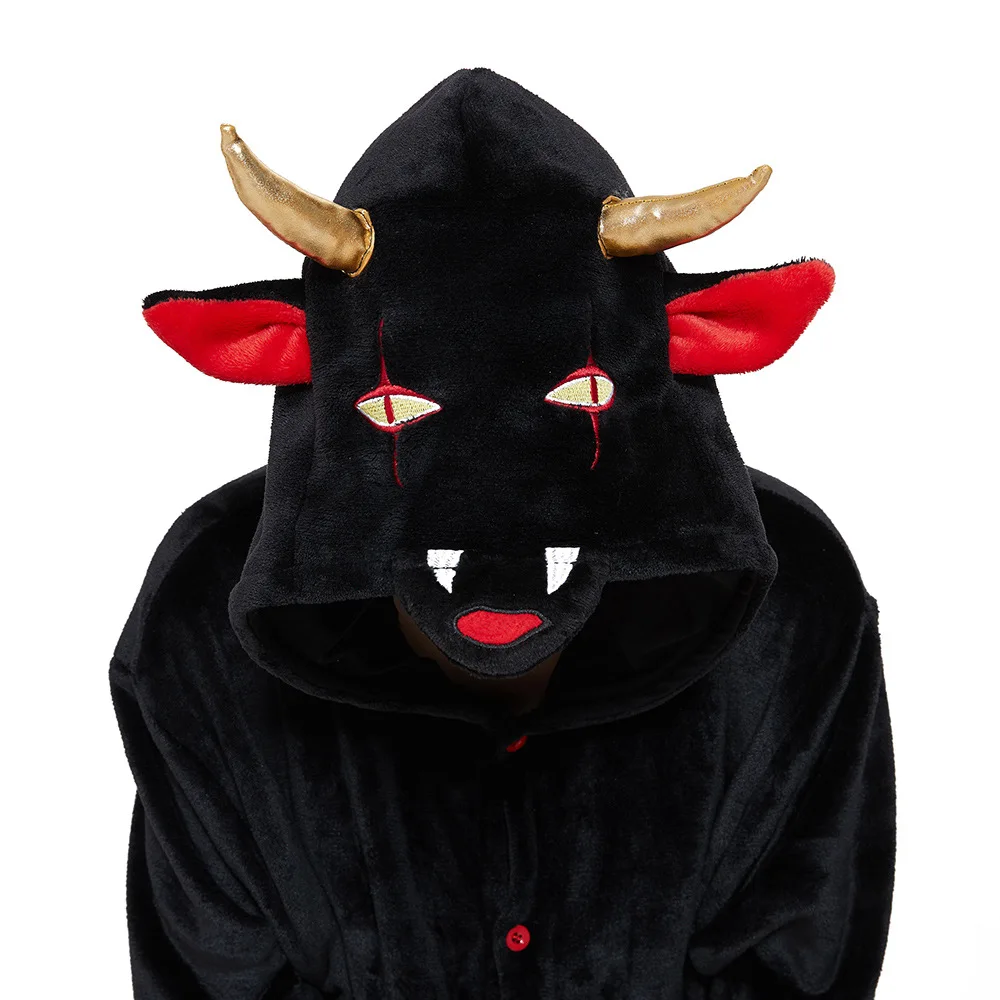 HKSNG Новый взрослых кигуруми дьявол Onesies Пижама Фланелевая пижама с принтом
