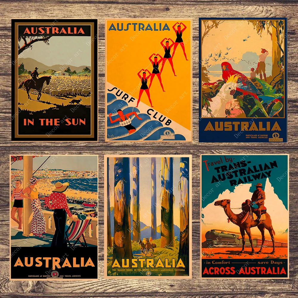 Путешествия в Австралию пляж Холст Картина винтажные настенные картины крафт