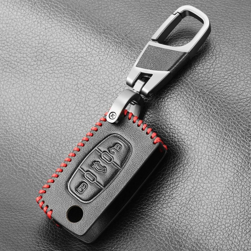 3 кнопки Раскладной Автомобильный чехол для ключей кожаный Fob Защита кожи PEUGEOT 407