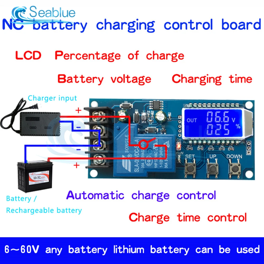 

10A 30A 6-60V Lead-acid Solar Storage Battery Charger Control Module Digital Overcharge Protection Control Switch LED indicator