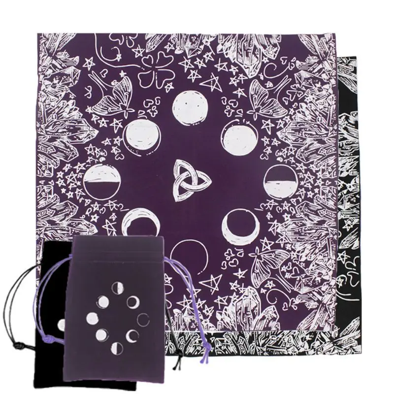 

Velvet Tarots Tablecloth with Bag Witch Divination Moon Phases Lover Altar Cloth
