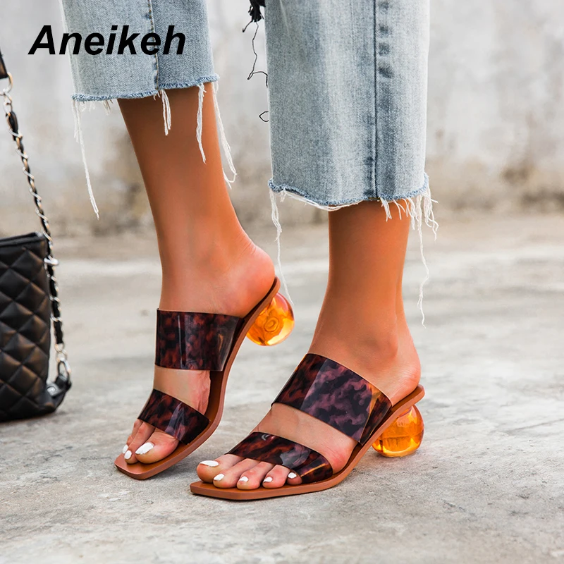 Leopard Print Aneikeh/размеры 41, 42, 43; босоножки из ПВХ; пикантные женские босоножки на прозрачном каблуке с открытым носком и кристаллами; вечерние туфли-лодочки - Цвет: Leopard Print