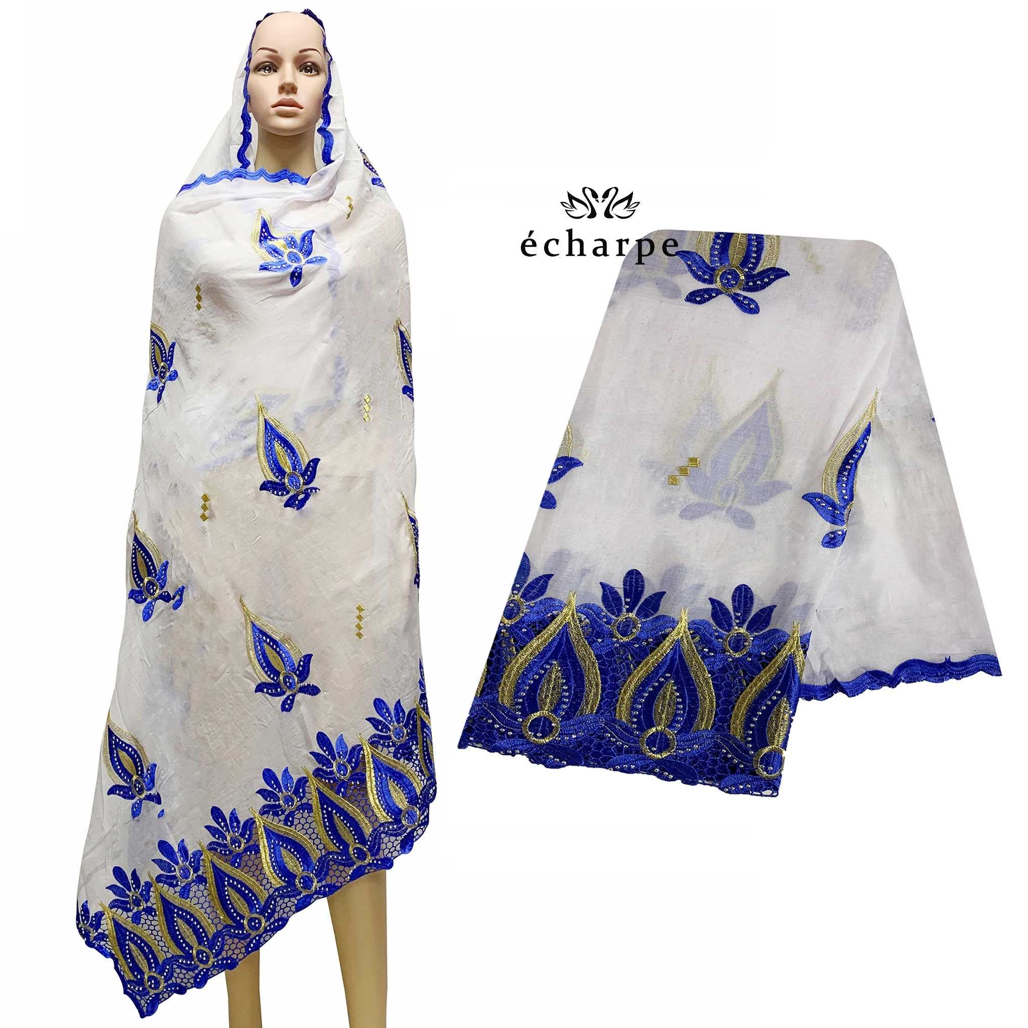 

High Quality African Women Scarf Muslim New Embroidery Outside Scarf for Party Wedding Group Scarf ES523