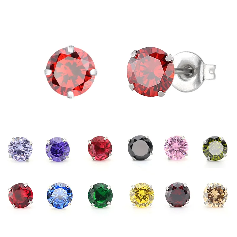 

AsJerlya 1Pair round Earrings Stainless Steel Crystal Stud Earrings Silver Color Earrings For Women & Girl Ear Jewelry Wholesale