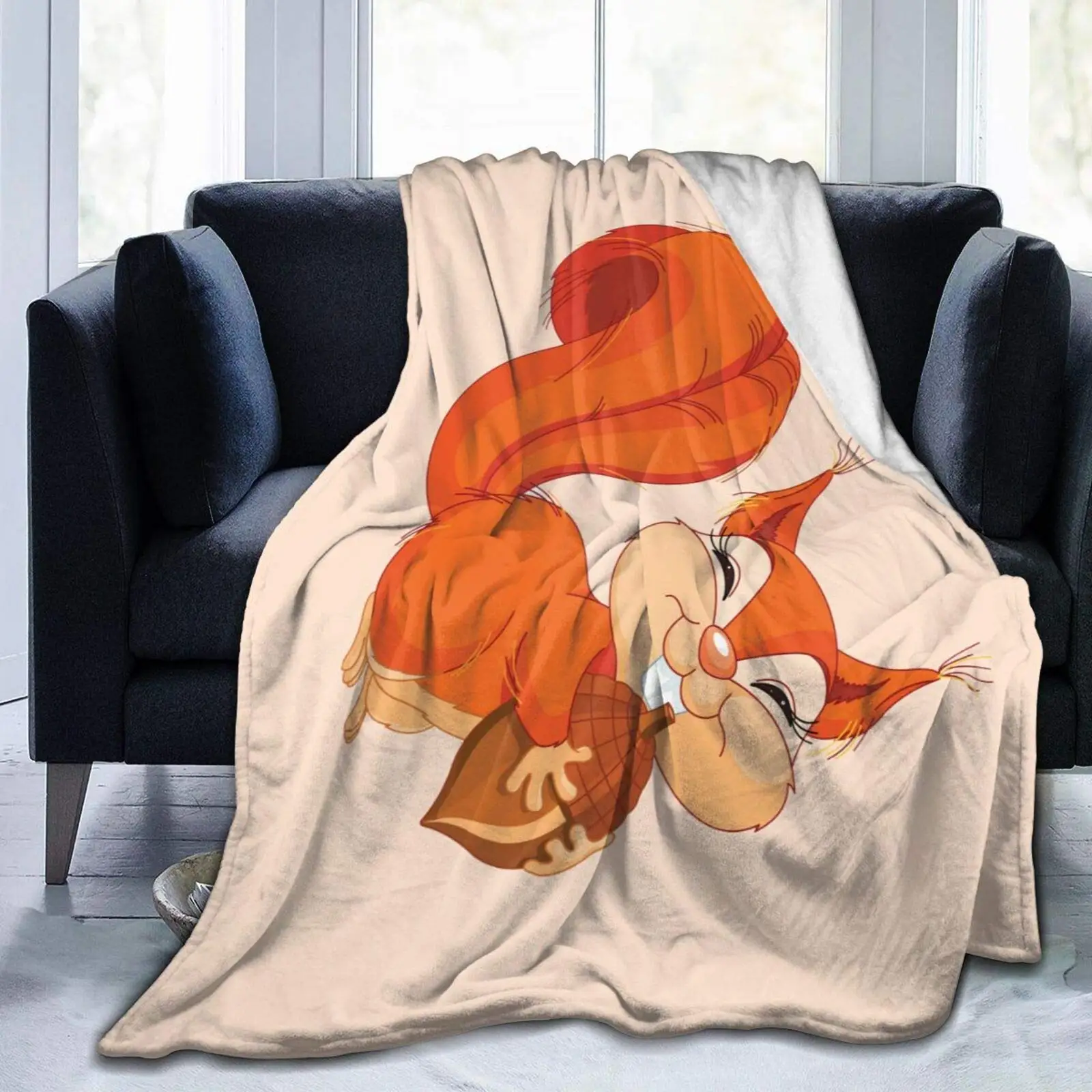 

Fall Squirrel Blanket Flannel Throw Lightweight Cozy Couch Bed Soft and Warm Plush Quilt 60"x50"for Teens