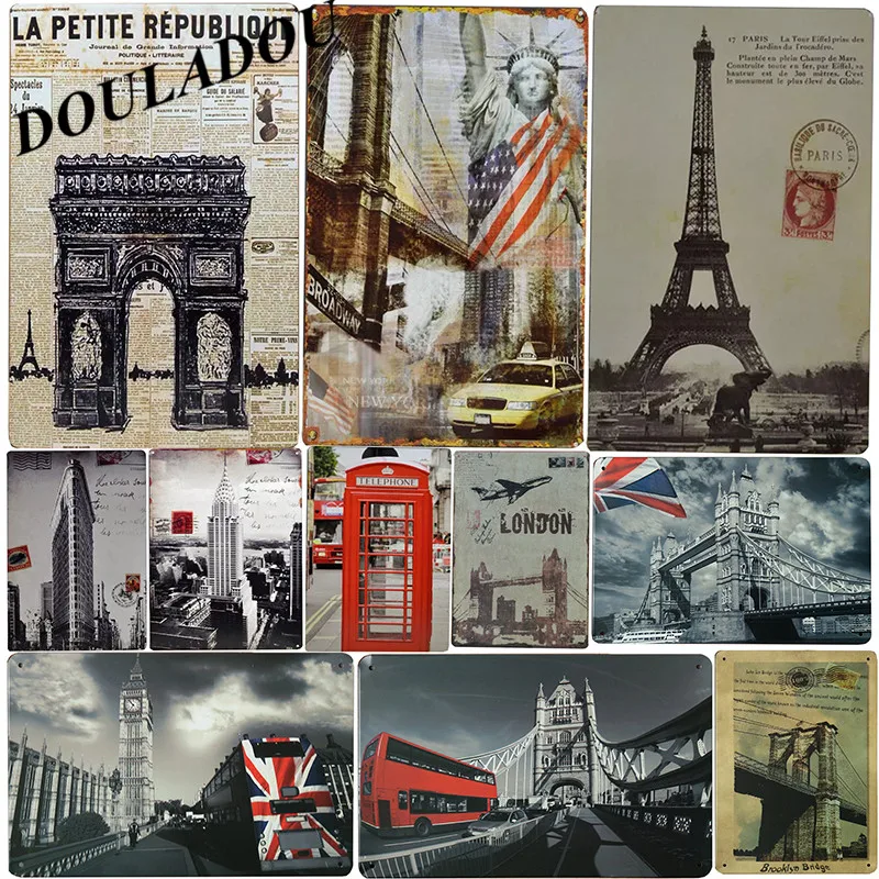 

[Douladou] Big Ben Arc de Triomphe Building Artwork Tin Sign Shop Pub Club Bar Hotel Decoration Wall Vintage Bar Decor20x30CM