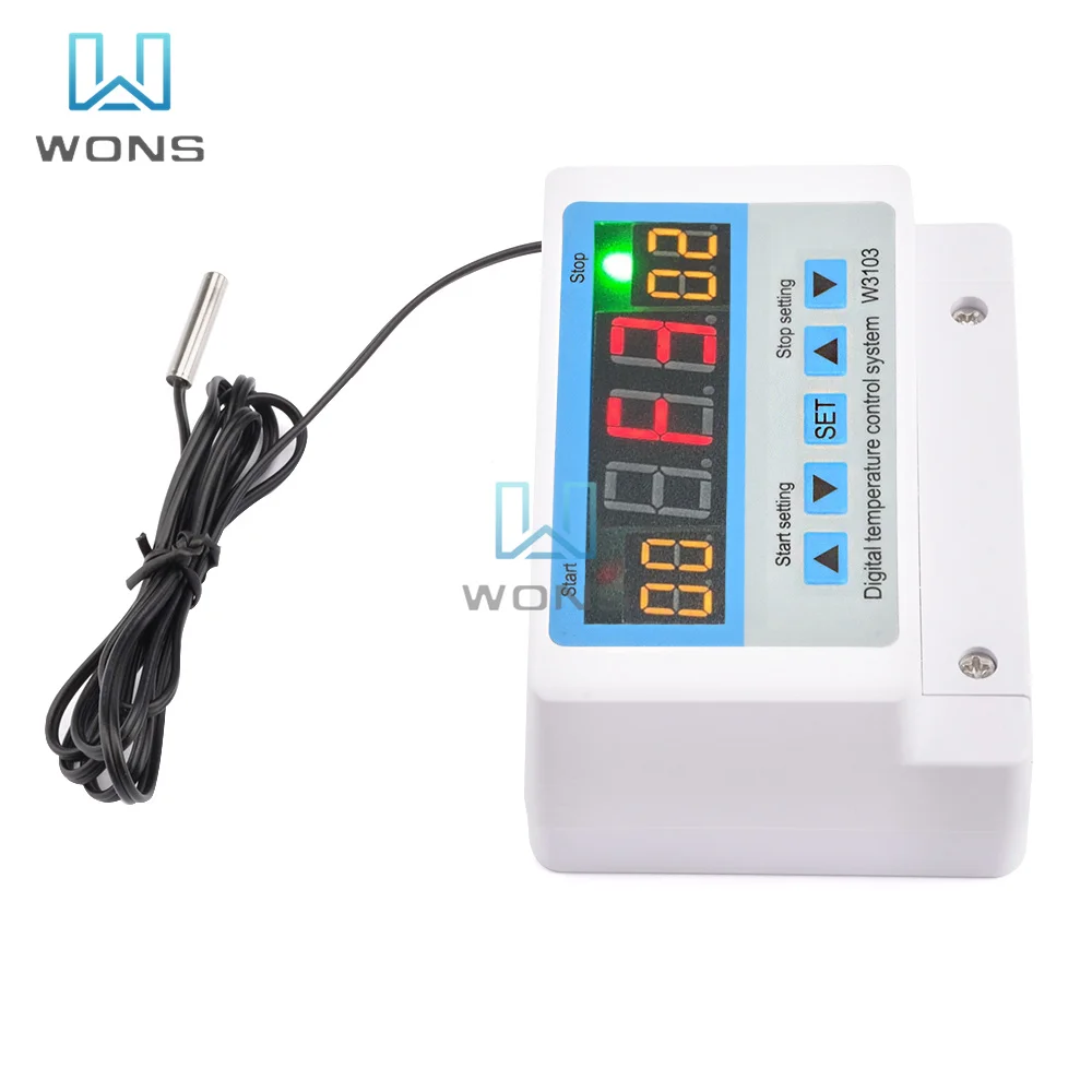 

W3103 Digital display character high-power wall-mounted temperature controller thermostat 30A contact 12V 300W 24V 600W 220V 500