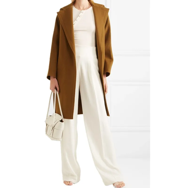 Женское Шерстяное полупальто однотонное свободное на одной пуговице зима