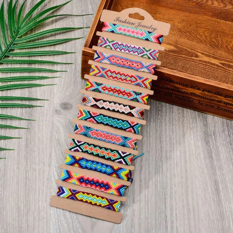 

12Pcs Bohemia Beach Colorful Tassel Boho Weave Hemp Cord Friendship Bracelet Kit 667E