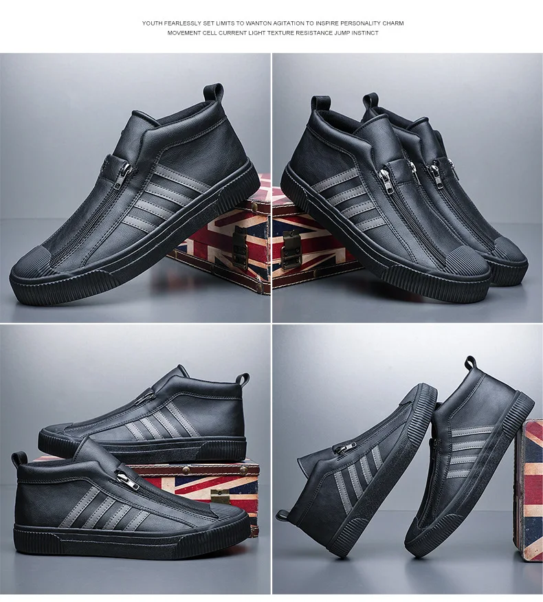 

New Men Leather Casual Shoes Spring Autumn Slip-on Striped Leisure Flat Shoes Cool Loafers Man Leather Shoes