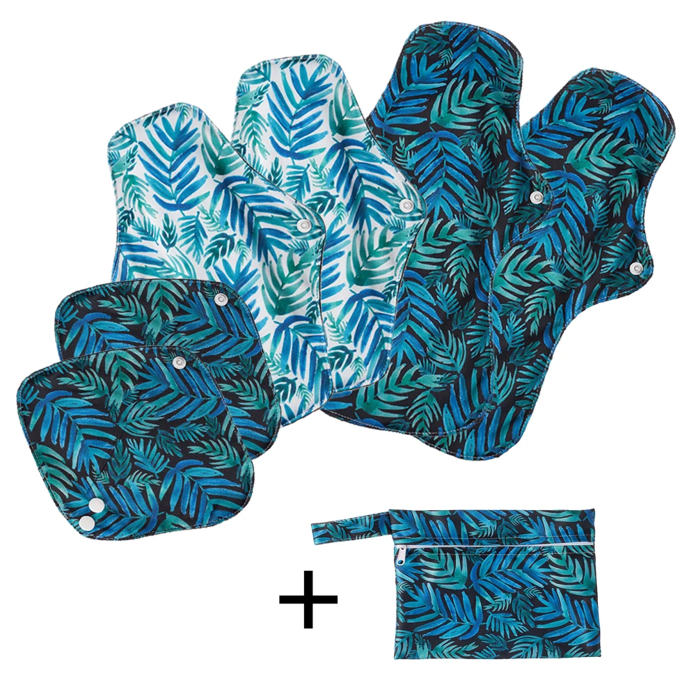 Bounippy-Conjunto de almohadillas sanitarias reutilizables, 6 + 1, almohadillas de carb&oacute;n de bamb&uacute;, bragas lavables, maternidad, menstruaci&oacute;n-1