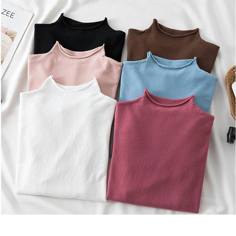 

Sweater Women Autumn Winter Half High Collar Jersey Mujer Solid Slim Pullover Female Clothes Knitted Long Sleeve Pull Femme 2021