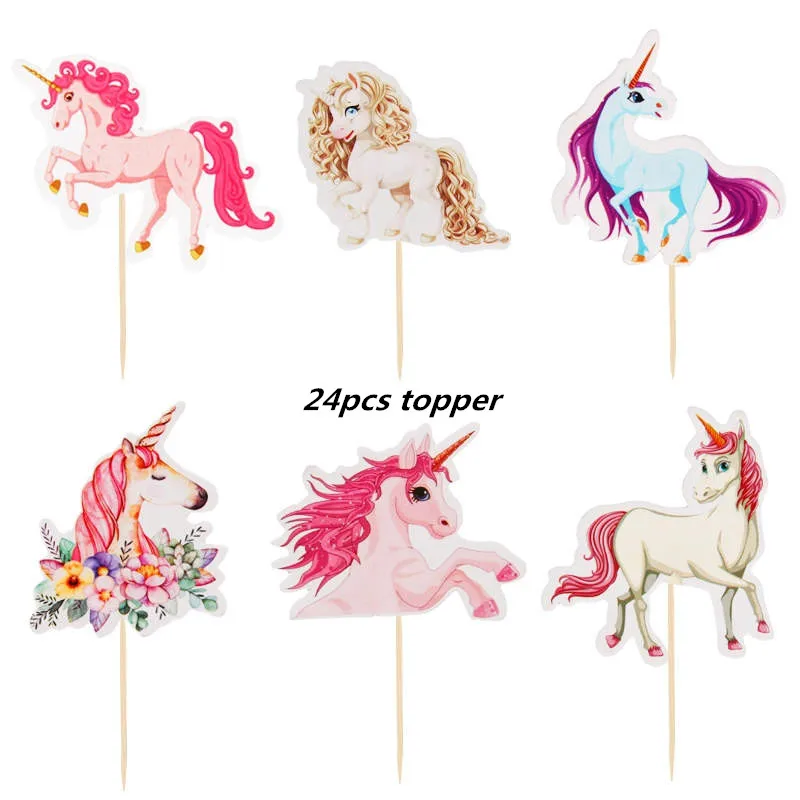 

Cartoon Unicorn Party Cupcake Topper Happy Birthday Party Baby Shower Children Party Decor Kids Cake Decor Supplies