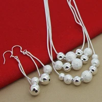 new style 925 sterling silver snake chain smooth frosted bead necklace earring set multi bead earring necklace for female weddin