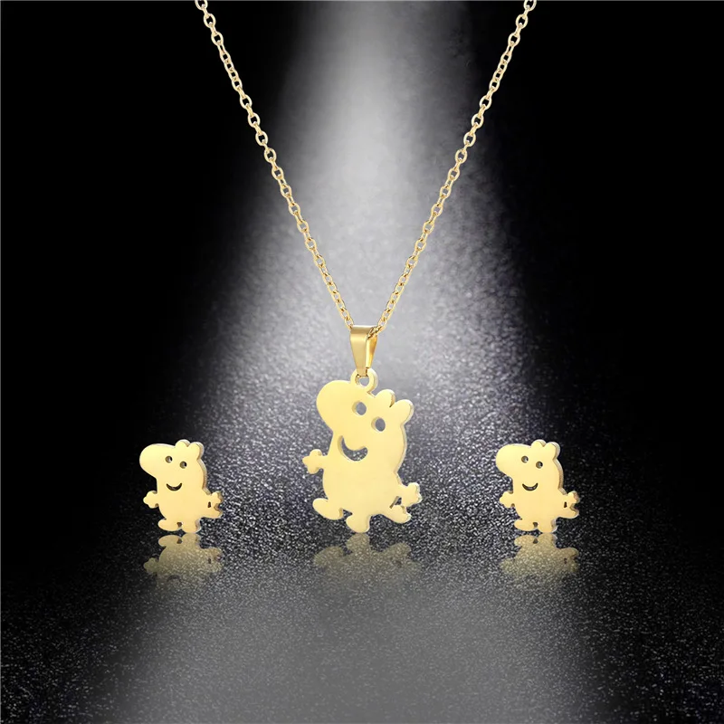 

304 Stainless Steel Pineapple Pig Heart Hand Horse Pendants Chain Necklace Fashion Steel Jewelry Sets Wholesale Accessories Gift