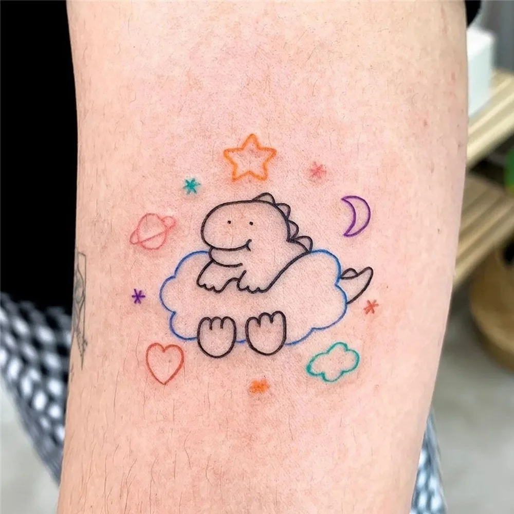 Waterproof Temporary Tattoo Sticker Cartoon Star Cloud Moon Rabbit Cute Dinosaur Flash Tatoo Fake Tatto for Child Kids Men Women | Красота и
