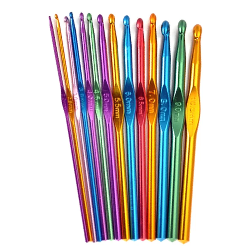 

14Pcs/Set Crocheting Needle Tool Metal Aluminum Colored Crochet Sweater Knitting B99