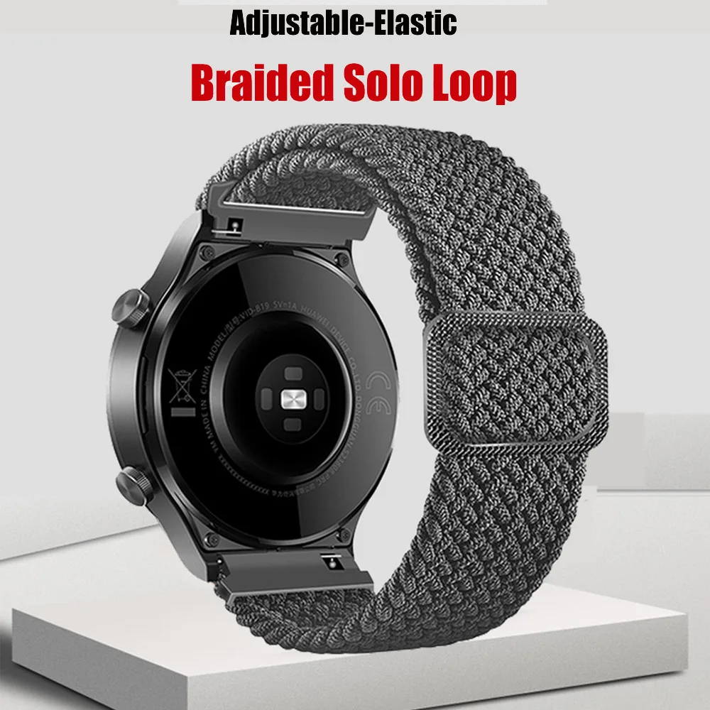 20mm/22mm watch strap for Samsung Galaxy watch 3/active 2/46mm/42mm/Gear S3 Adjustable Braided Solo Loop Huawei GT/2/2e/Pro band