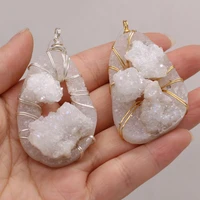 pendant natural stone irregular drop shaped white crystal bud charm for jewelry making diy necklace earring accessories 35x55mm