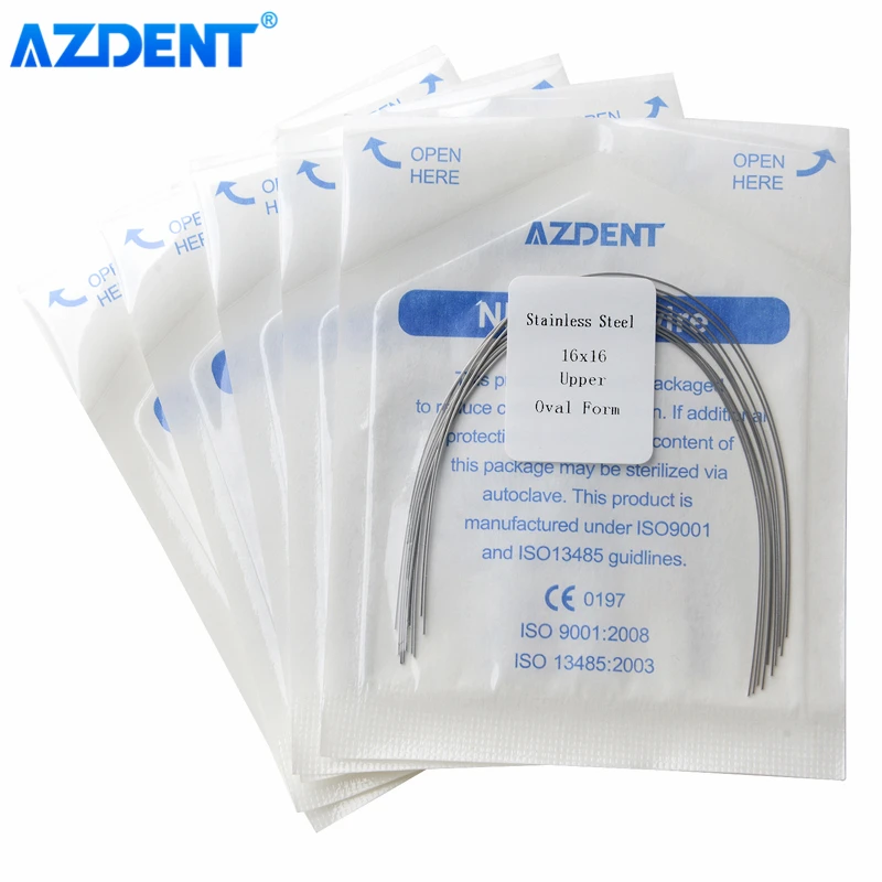 5 حزم AZDENT تقويم الأسنان مستطيلة قوس الأسلاك الفولاذ المقاوم للصدأ البيضاوي لأطباء الأسنان مع الأقواس الأسنان الأقواس