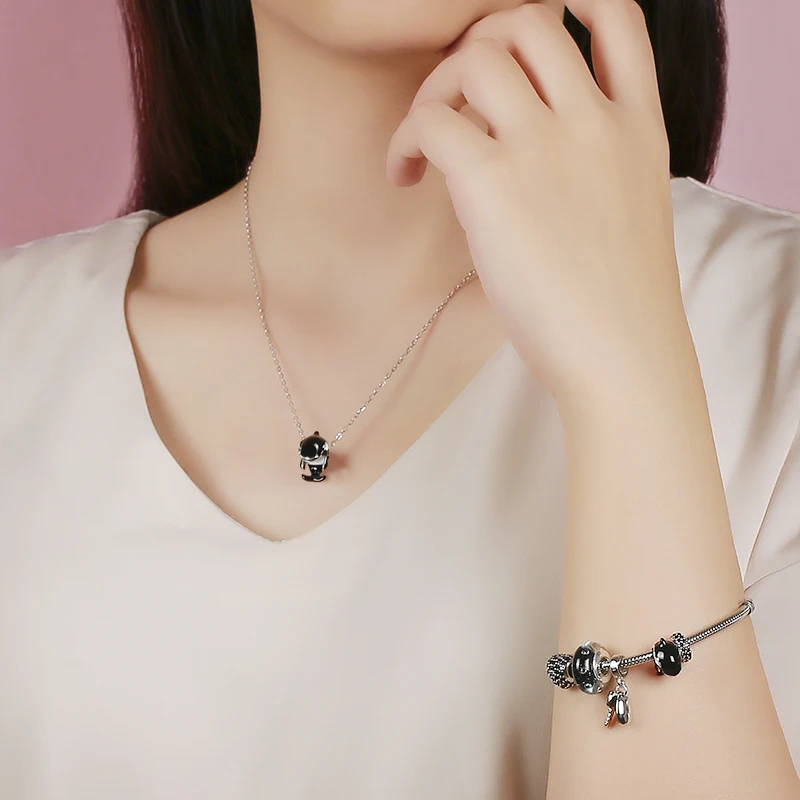 Лето 2017 г. черной эмалью дельфины бусины Подвески Fit Пандора Браслеты Аутентичные