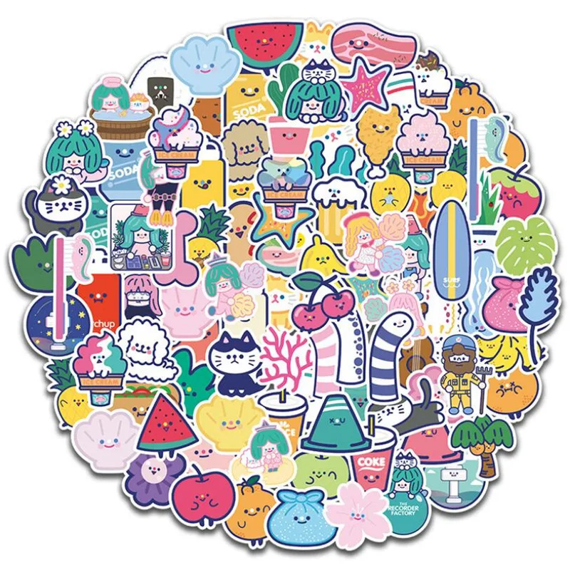 

10/30/50PCS cute stationery cartoon fruit smiley graffiti waterproof mobile phone notebook helmet small fresh stickers wholesale