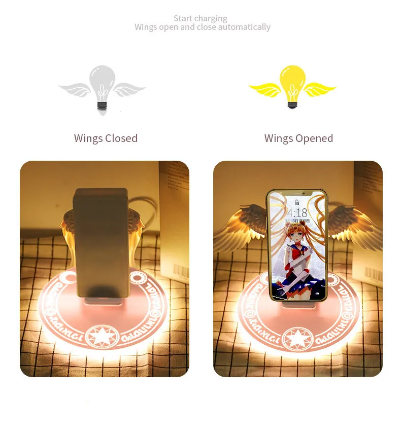 

QI wireless charger 10W angel wings induction fast wireless charger suitable for iPhone Xiaomi Huawei bracket wireless charger