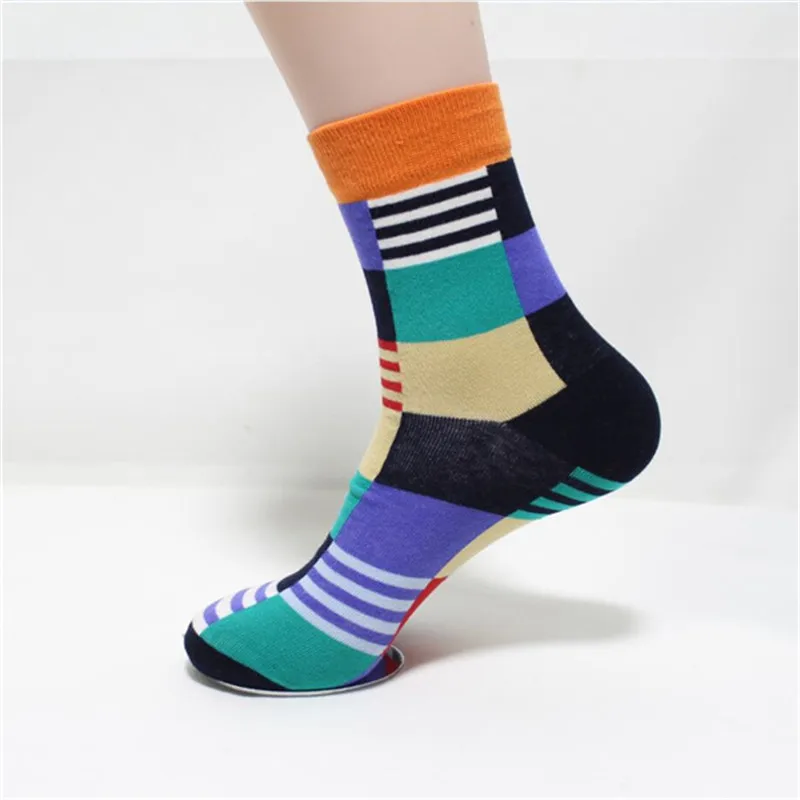 Модные мужские хлопковые носки цветные большие в клетку и повседневные