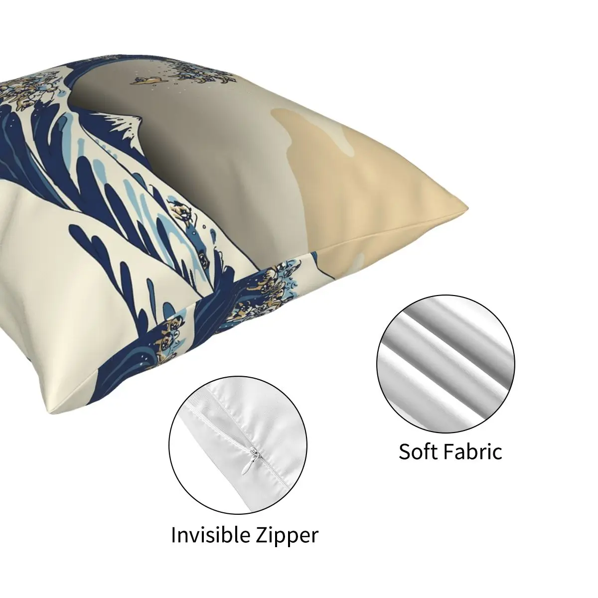 

The Great Wave Of Pugs Vanilla Sky Square Pillowcase Polyester Creative Decor Pillow Case for Sofa Cushion Cover 45*45cm