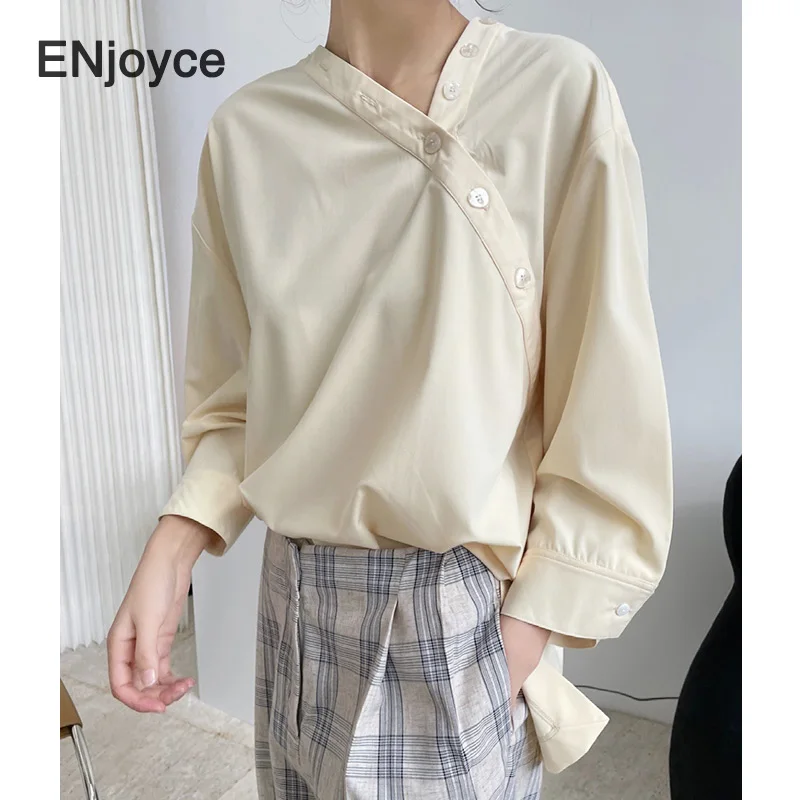 Женская блузка с длинным рукавом в японском стиле косой планкой | одежда