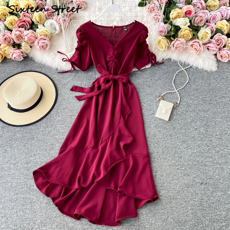 Макси платья для женщин в винтажном стиле Корейская Y2k платье Vestido де Mujer рюшами V