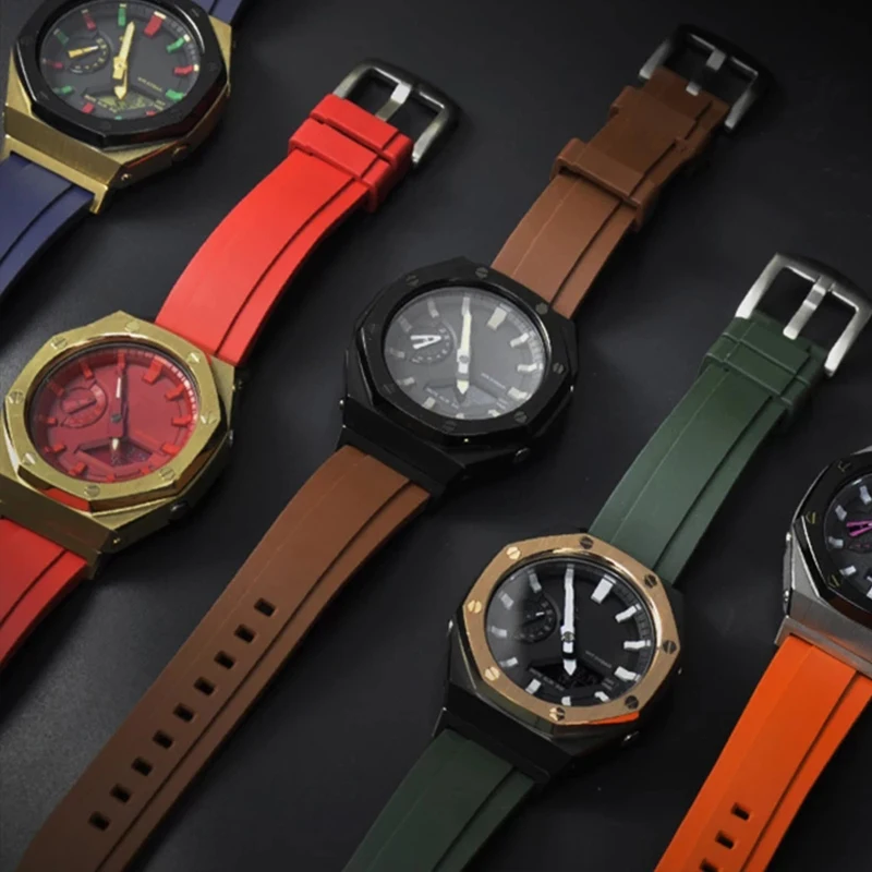 

For GA2100 3rd Gen Modified Accessories Strap Set For GA-2100 Metal Bezel Strap for Casio GA-2100 / 2110 Watch Band DIY FKM Band