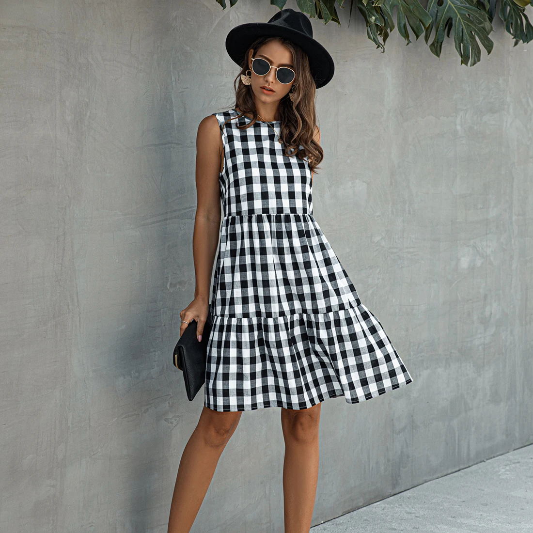 

2021 Spring Women Plaid Dress Classic Black White Plaid Dresses Women Sleeveless Summer Dress Red Yellow Blue Plaid Dress