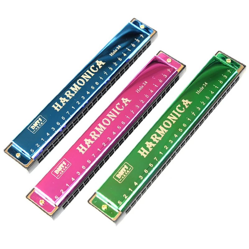 

24 Holes Harmonica C Keys Colorful Stage Performance Students Adults Metal Material Birthday Gifts Woodwind Musical Instruments