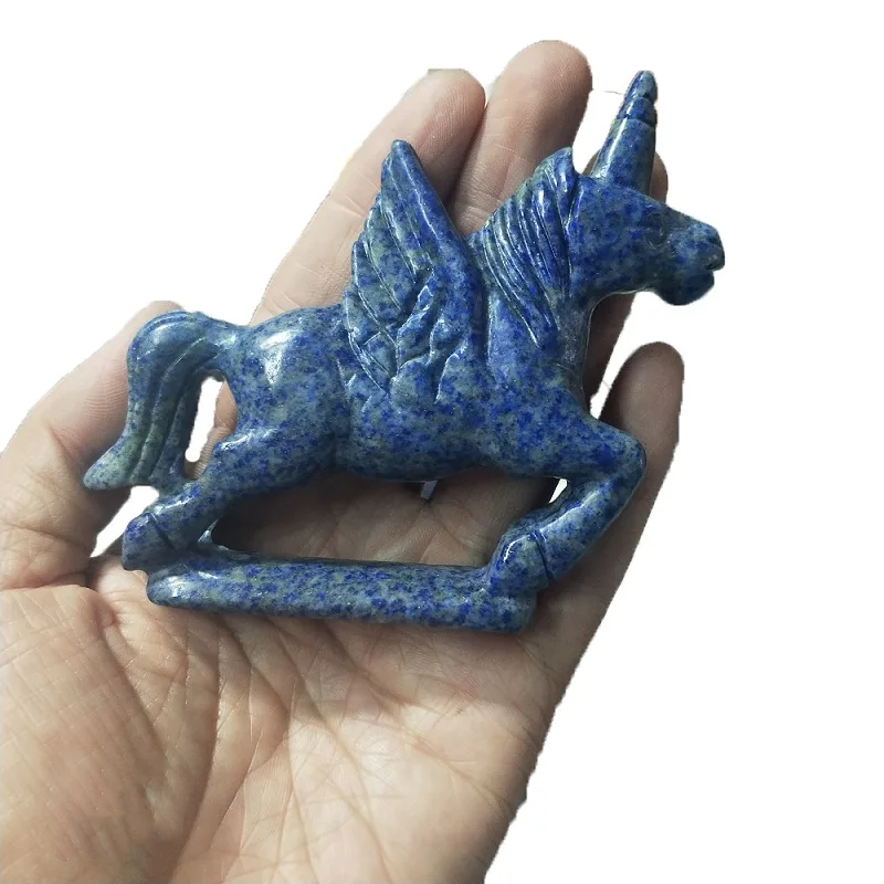 lapis lazuli Unicorn Натуральный кристалл резьба лазурит Лошадь Единорог животное тотем статуя камень кристалл минеральная скульптура для домашнего декора подарок - Цвет: lapis lazuli Unicorn
