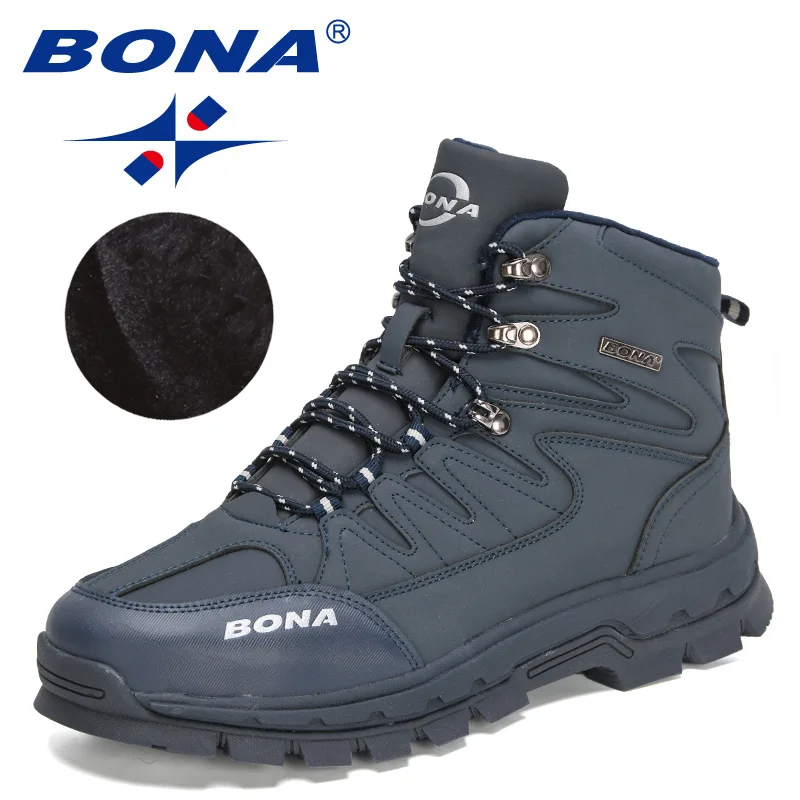 BONA 2022 New Designers Brand Winter Snow Boots Men Warm Plush High Top Boots MAction Leather Ankle Boots Man Outdoor Footwear