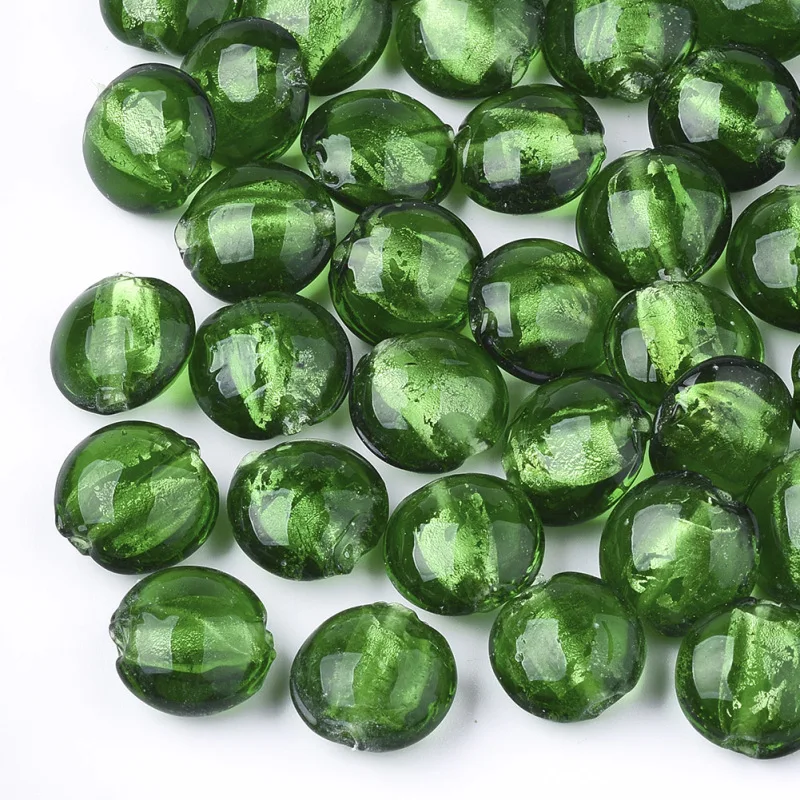 Green Pandahall 200 шт./лот 12x8 мм разные цвета в произвольном порядке плоские круглые туфли ручной работы серебристого цвета; Фольга Стекло бусины Spacer бисера аксессуары для изготовления украшений своими руками - Цвет: Green