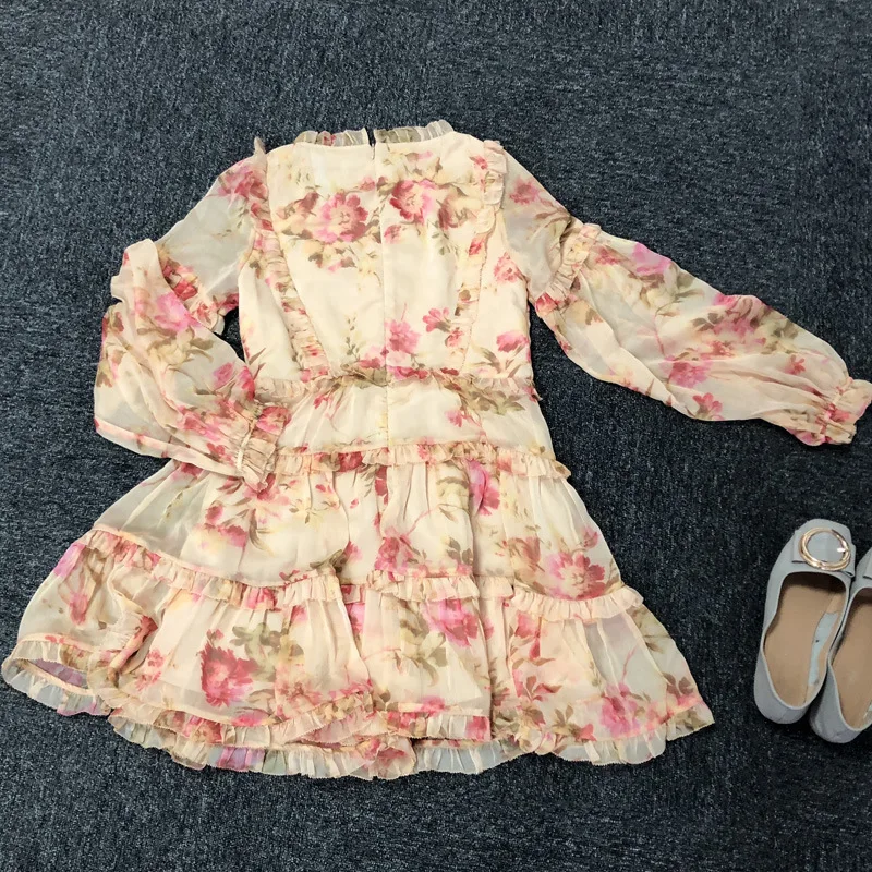 2019 European Print Vinatge Long Sleeve Clothes Women Dresses Ruffles Floral Printed Sexy&ampclub Spring Summer Chiffon Dress S002 |