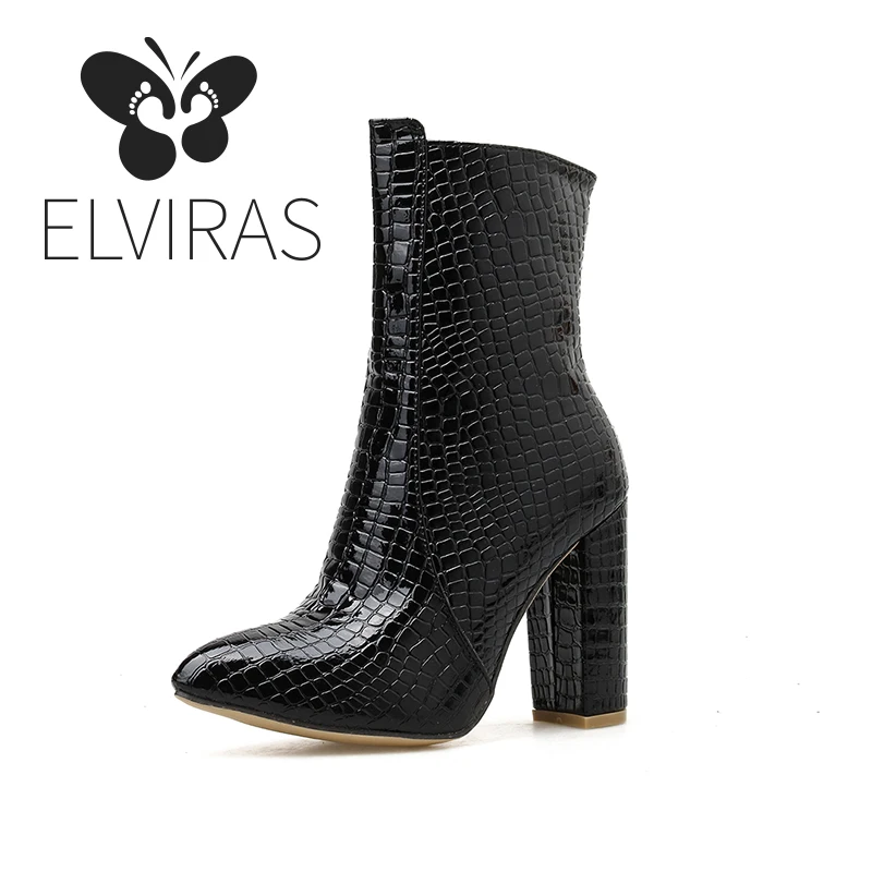 ELVIRAS/ботильоны для женщин из змеиной кожи не сужающиеся книзу ботинки на высоком