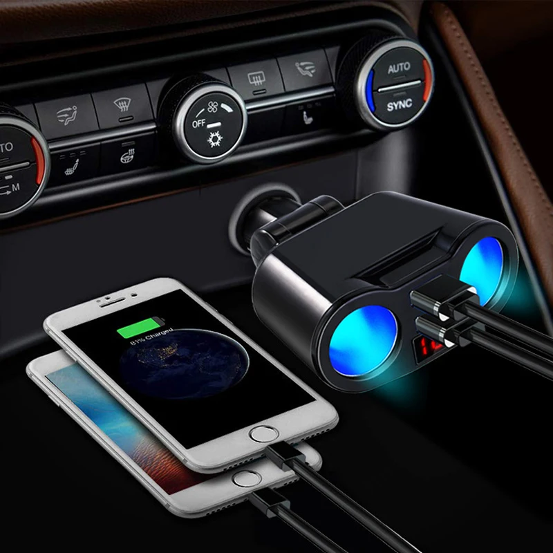 

Car Cigarette Lighter Splitter Socket 5V 3.1A Dual USB Charger Ports Adapter Voltage Display Monitor For iPhone Samsung Chargers