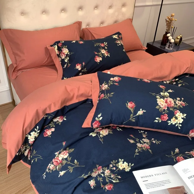 

Rose Floral Duvet Cover Set 100%Cotton Girls Bedding set with Hidden Zipper Closure 4Pcs 1 duvet Cover 2 pillowcases 1 BedSheet