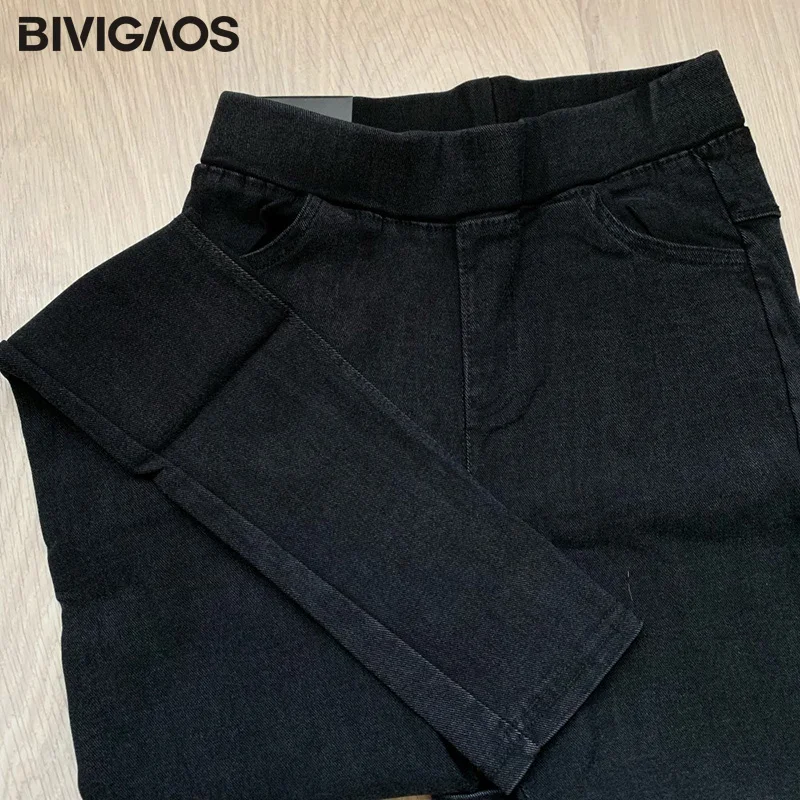 BIVIGAOS, весна-осень, большой Базовый стиль, джинсы, леггинсы, женские, эластичные, снежинки, деним, узкие брюки, размера плюс, джеггинсы
