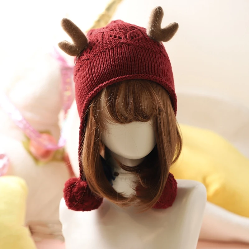 Шапка с рогом рождественского оленя и помпоном осенне-зимняя шапка в Корейском